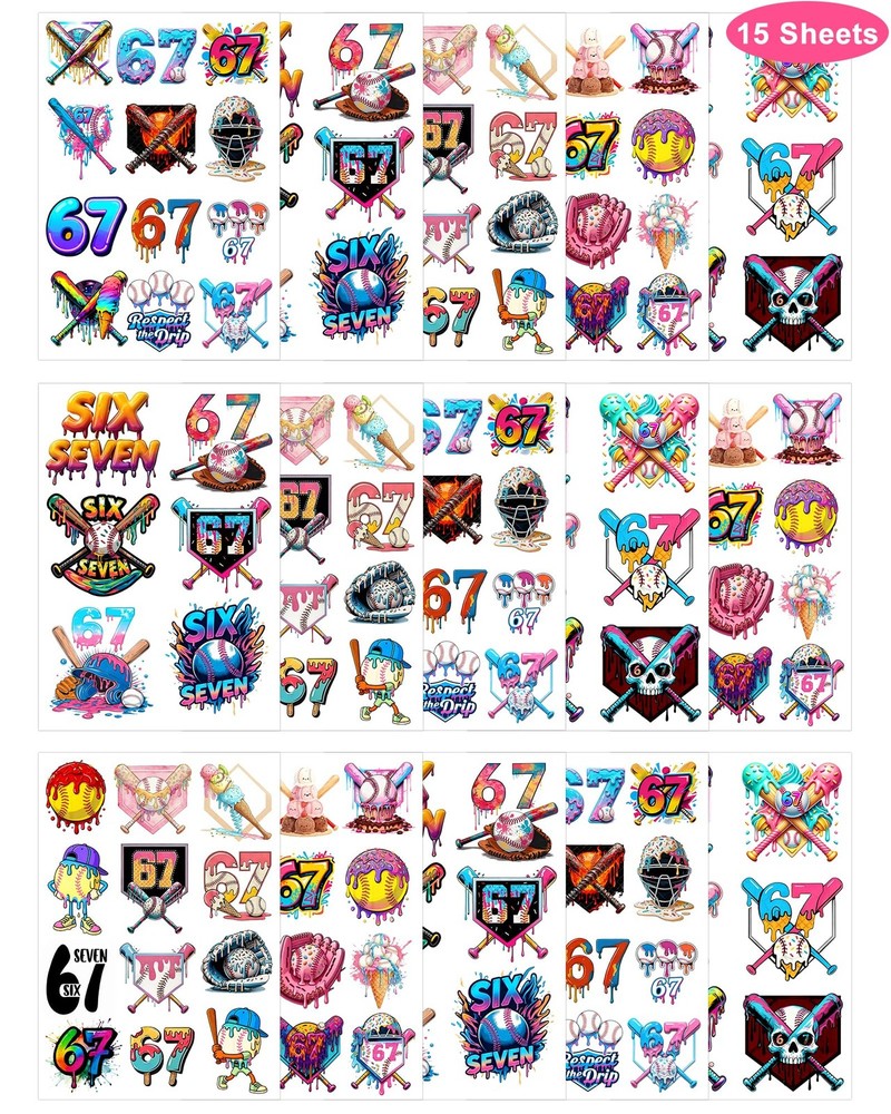 YanZonic 166Pcs Drip Baseball Temporary Tattoos - 6 7 Pink Medium, Multicolor