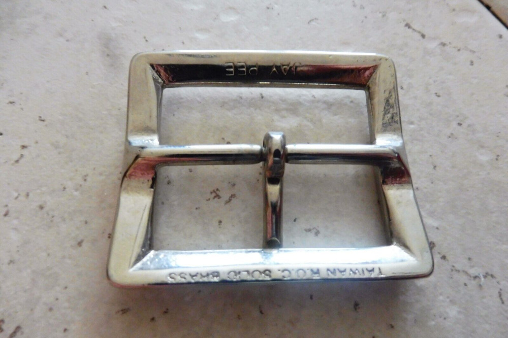 VINTAGE NOS JAY PEE SOLID BRASS CHROMED 1 3/4" REPLACEMENT SILVER BELT BUCKLE