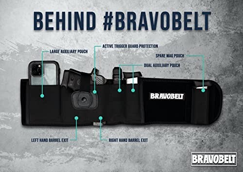BRAVOBELT Belly Band Holster for Concealed Carry - for Men & Women - Black