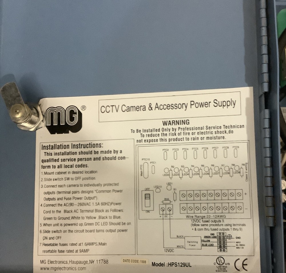 Electronics MG -M# HPS129UL Power Supply CCTV Camera & Accessory Model HPS129UL