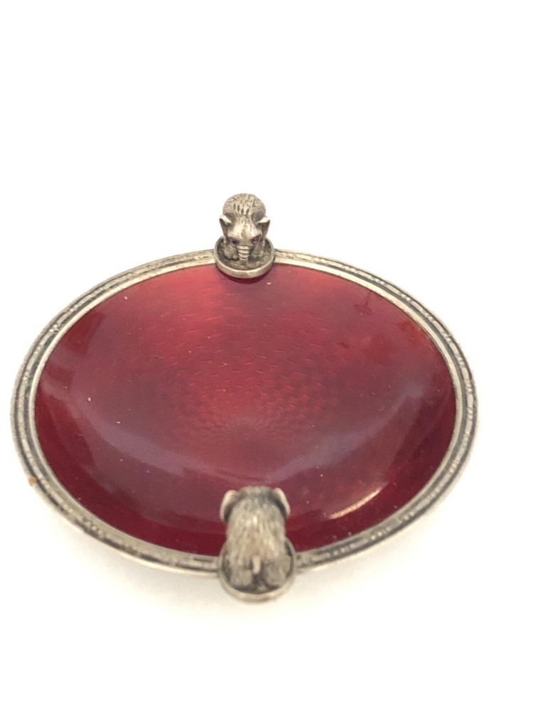 Russian silver small red enameled sweet meat dish