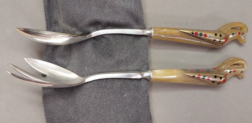 VINTAGE Fire Bird Phoenix Salad Spoon and Fork Serving Set
