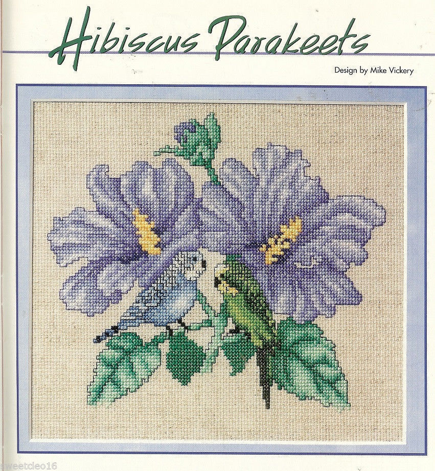 HIBICUS PARAKEETS -   CROSS STITCH  PATTERN     HM - RYQ