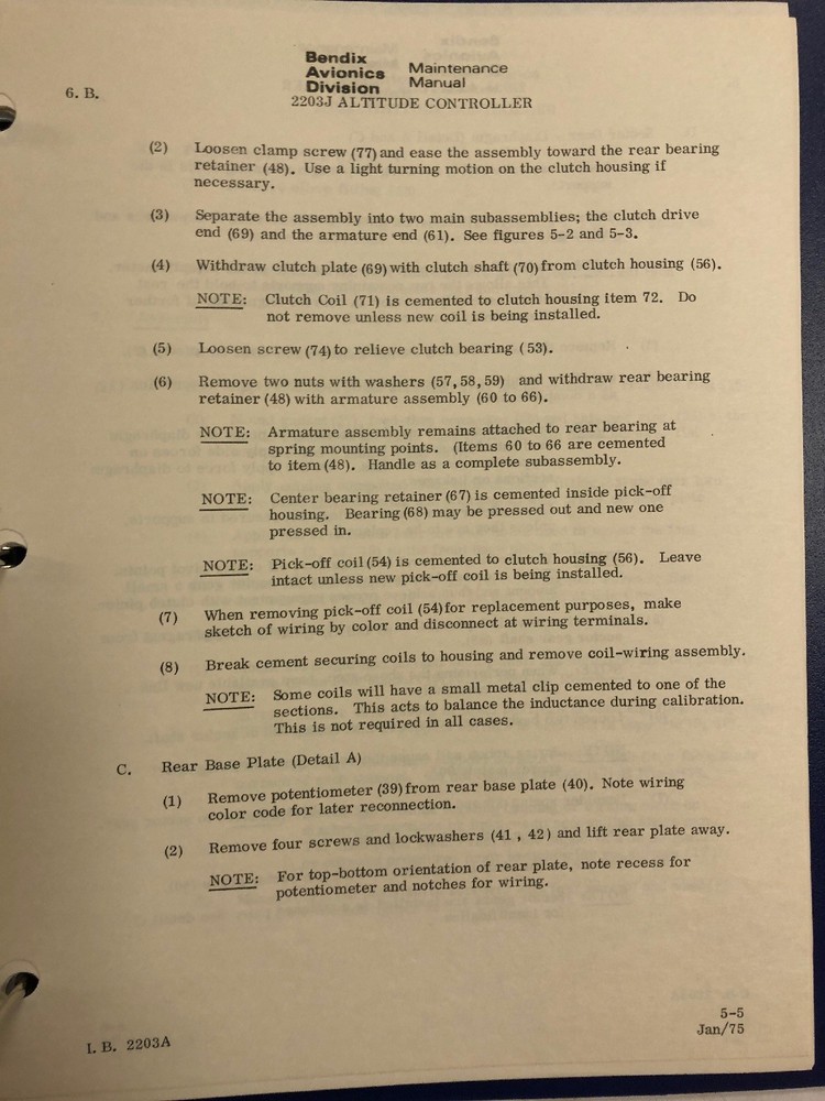 Bendix Altitude Controller 2203J Maintenance Manual -1975-Original
