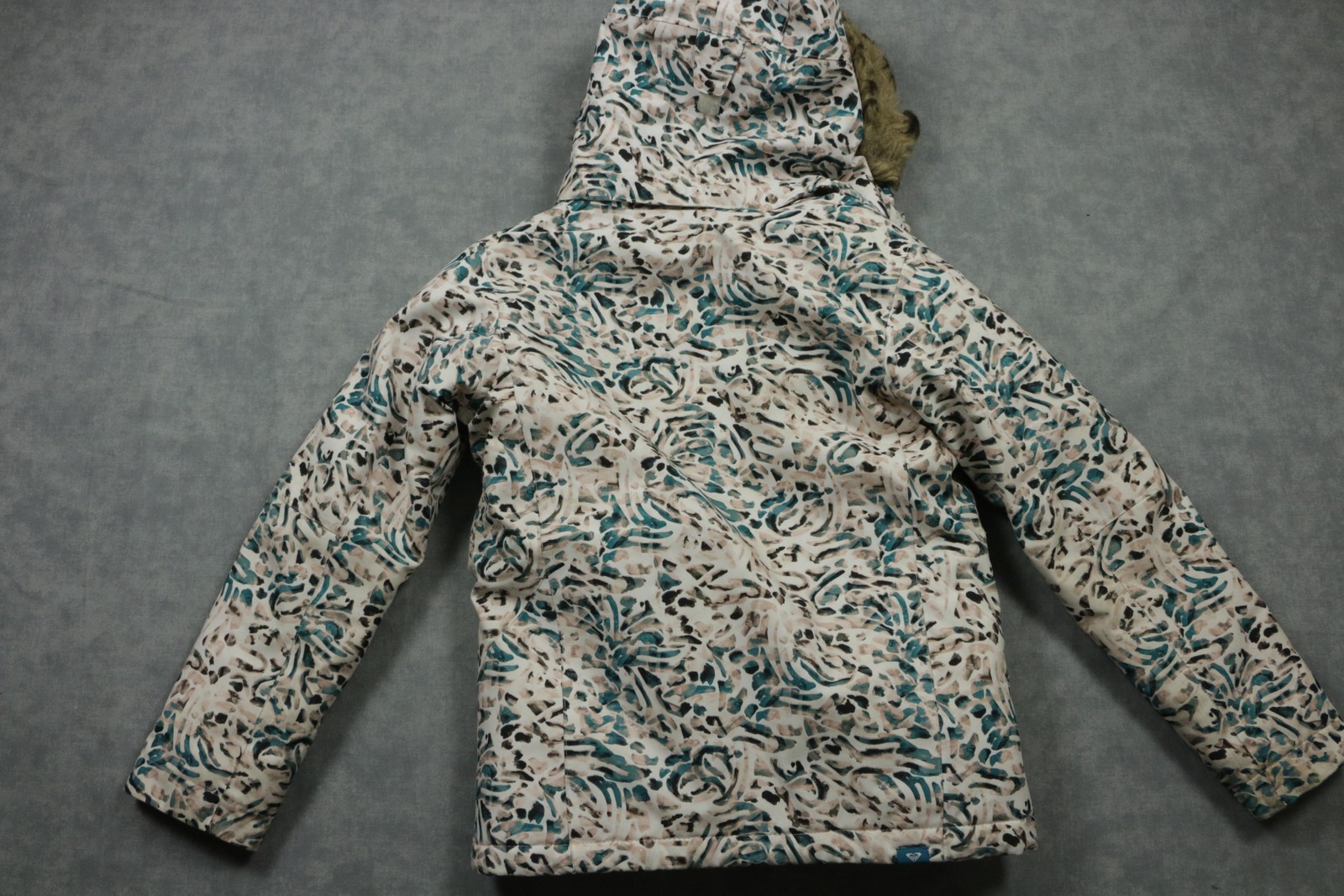 Roxy Ski Jacket Girls 12 Beige Animal Print DryFlight 10K Hooded Winter Coat