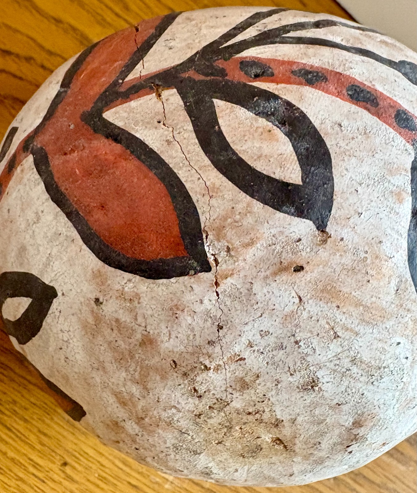 Antique Southwest NM ISLETA Pottery Bowl w/ Rope Twist Handle 4" x 4 1/4" AS-IS