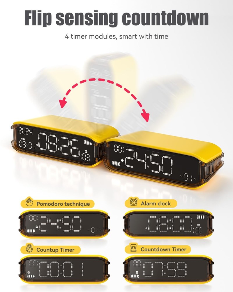 Small Digital Alarm Clock Adjustable Brightness Pomodoro Timer Heavy Sleeper