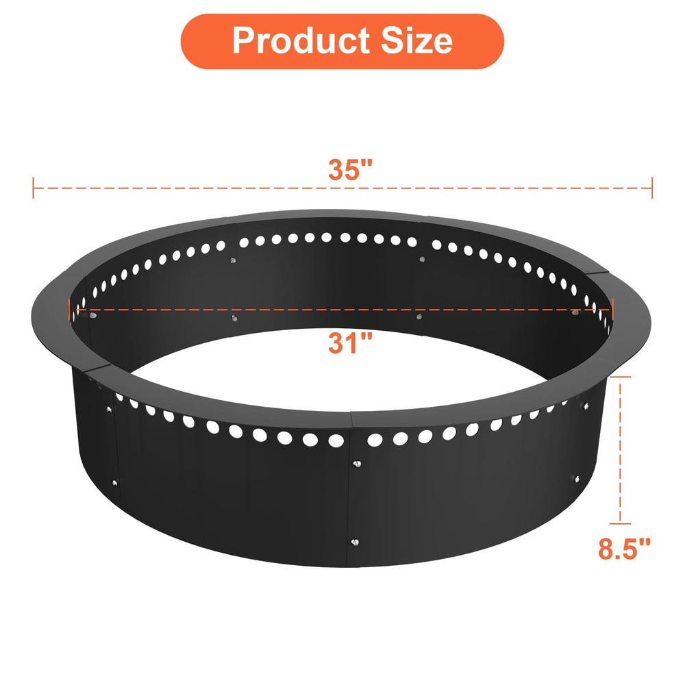 Smokeless Fire Pit Ring, 35 inch Outer/31 inch Inner Heavy Duty Large Solid S...