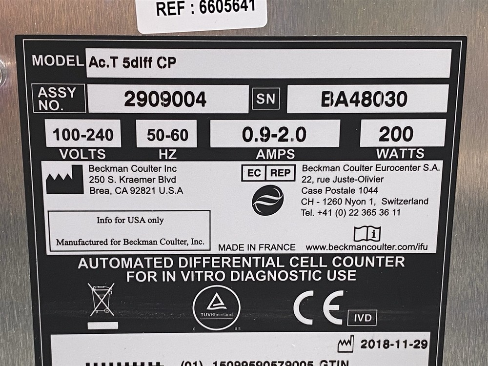Beckman Coulter AcT 5diff CP Cap Pierce Lab Hematology Analyzer 2909004