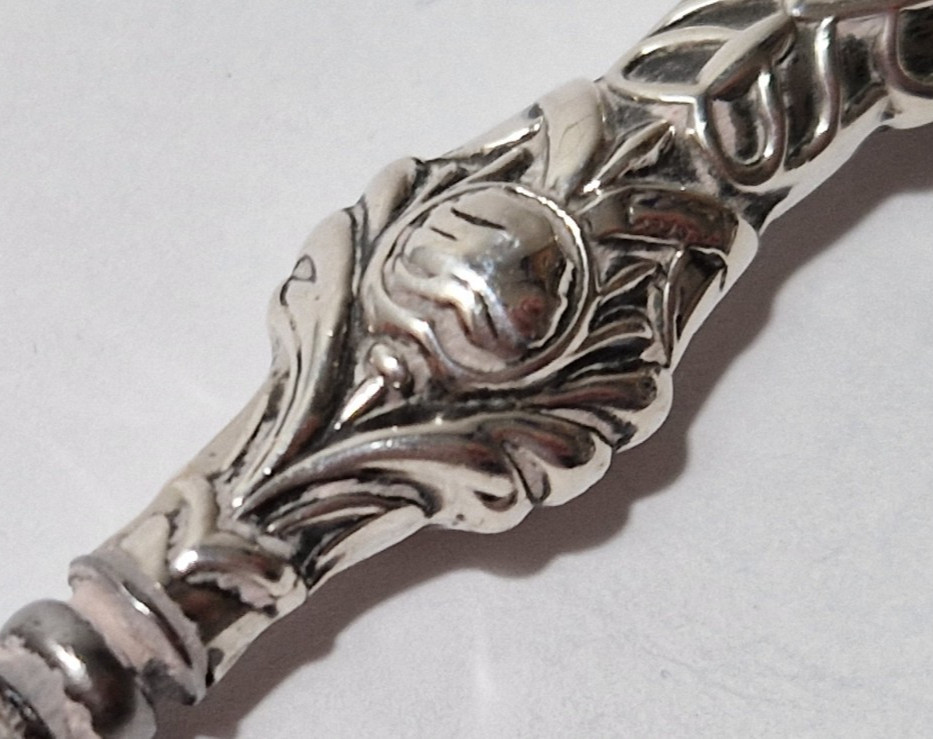 ANTIQUE SILVER DRESSING AID - BOOT BUTTON HOOK 7" RARE PATTERN