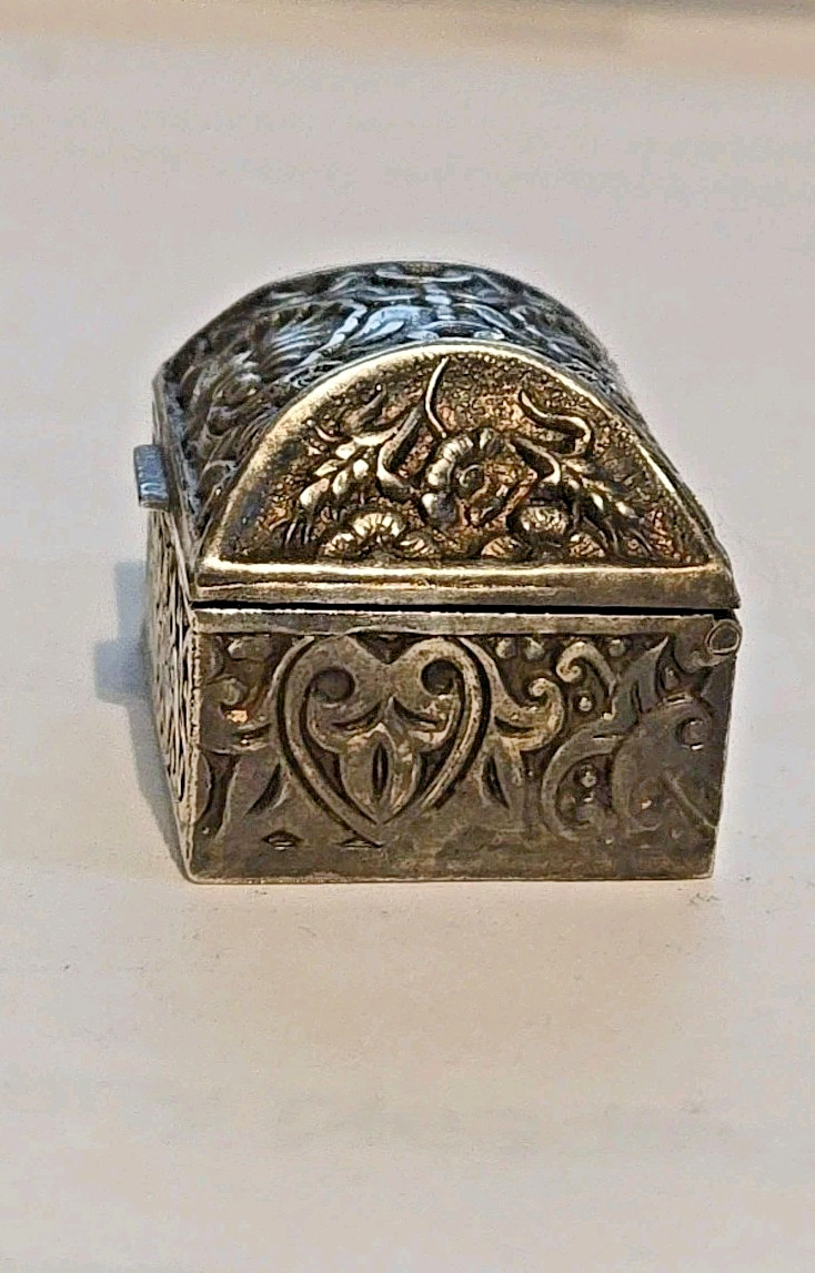 Antique Miniature Repoussé Domed Hinged Box Casket Sterling Silver