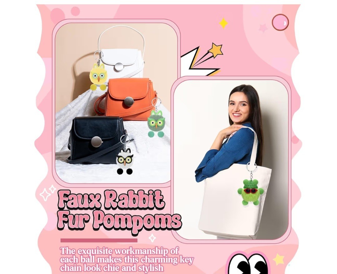 Equsion 48 Pcs Kawaii Keychains Bulk Cute Plush Keychains Fluffy Pompoms...