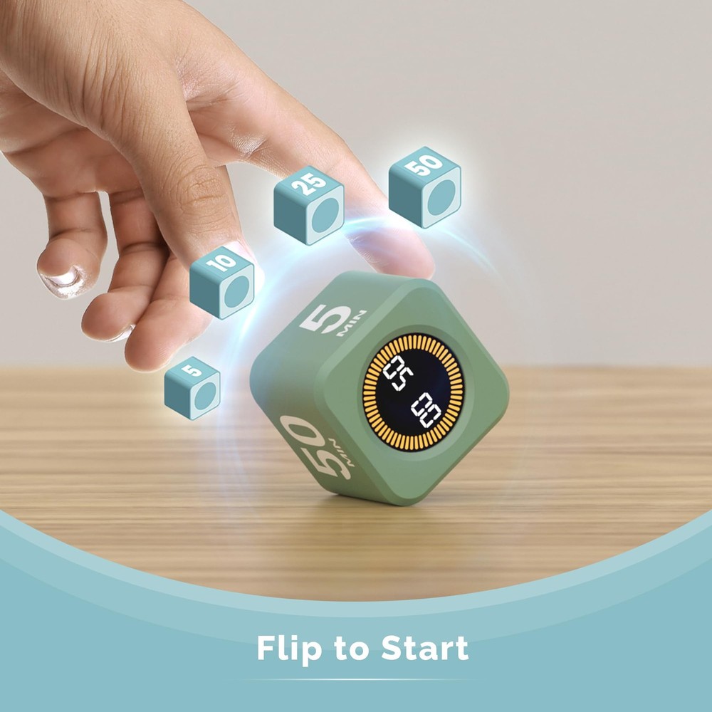 Pomodoro Cube Timer Productivity Visual Timer - 5/10/25/50 Min Rotating Count...