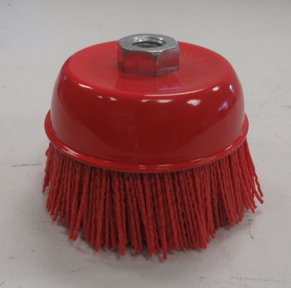ABRASIVE 4" BRISTLE CUP BRUSH 5/8-11 ANGLE GRINDER RED