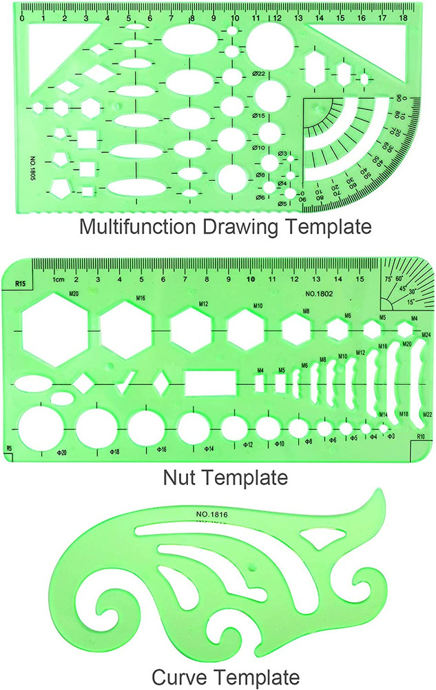 11PCS Geometric Drawings Templates, Drafting Stencils Measuring Tools, Betybedy
