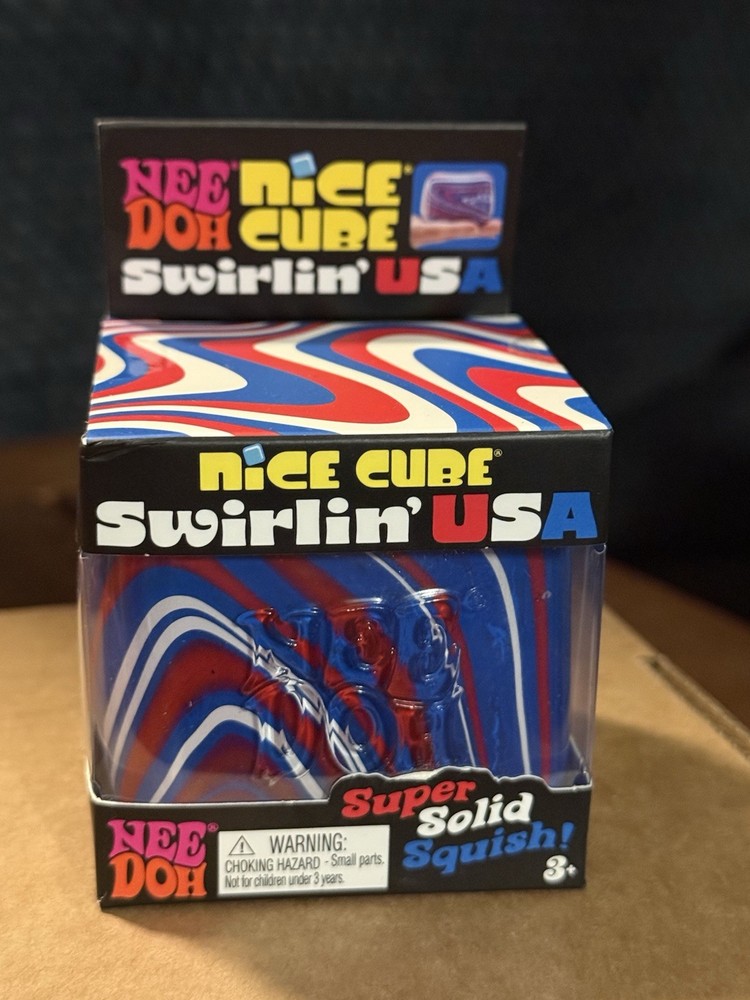 Nee Doh Nice Cube Super Solid Squish Toy Red White Blue 25190NAB