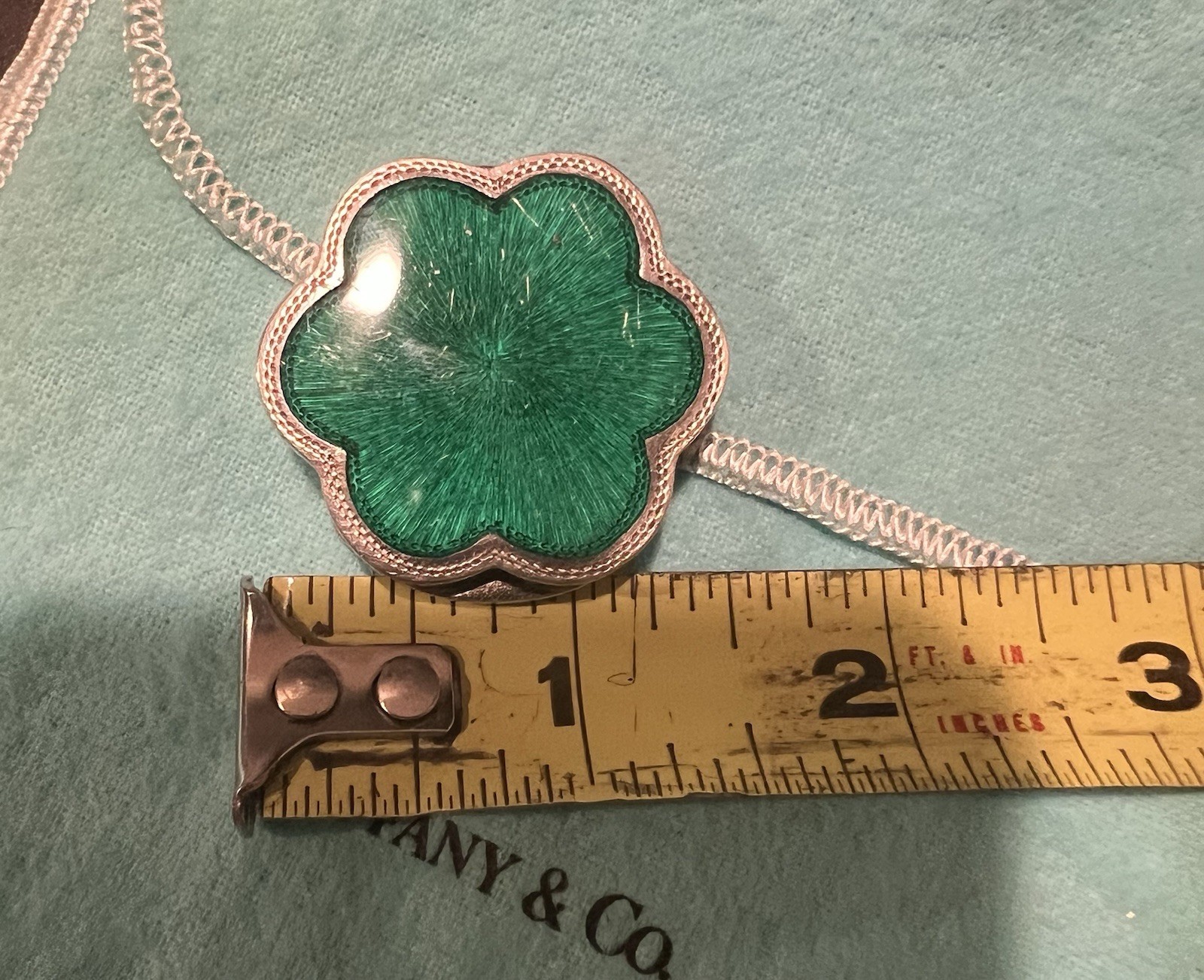 TIFFANY & Co. Green Enamel Sterling Silver Pillbox w/ Engraving Italy Guilloche