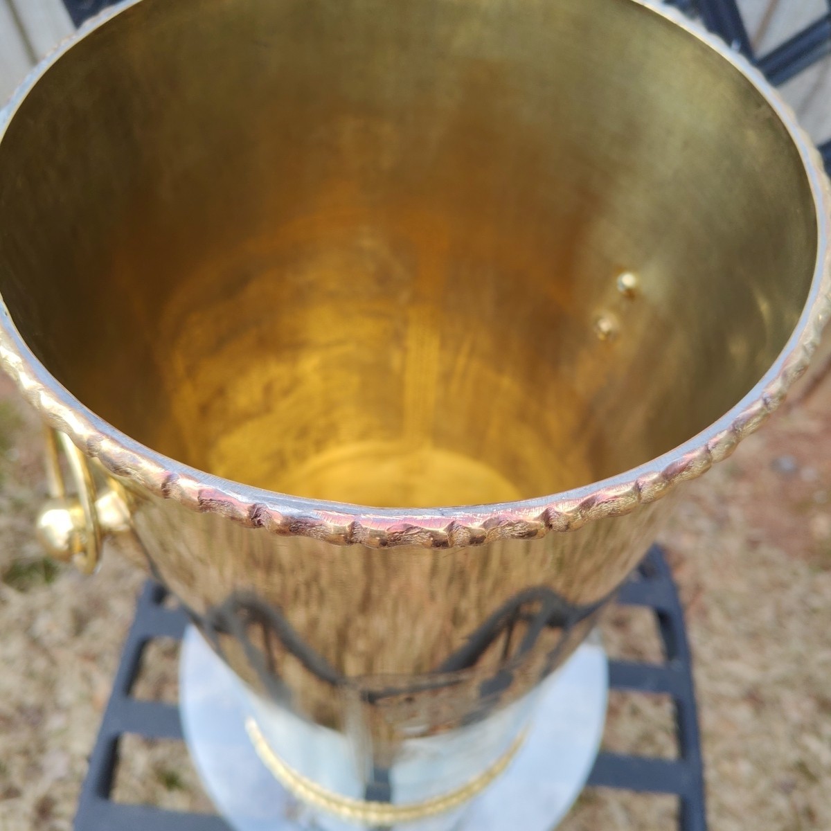 Vintage Brass Umbrella Cane Holder Stand 18" with Decorative Handles Asian Motif