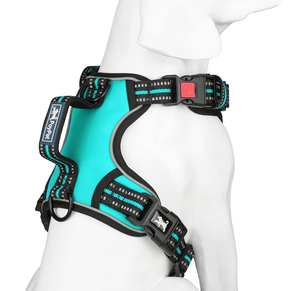 PoyPet No Pull Dog Harness, Choke Front Clip Extra Large, Mint Blue