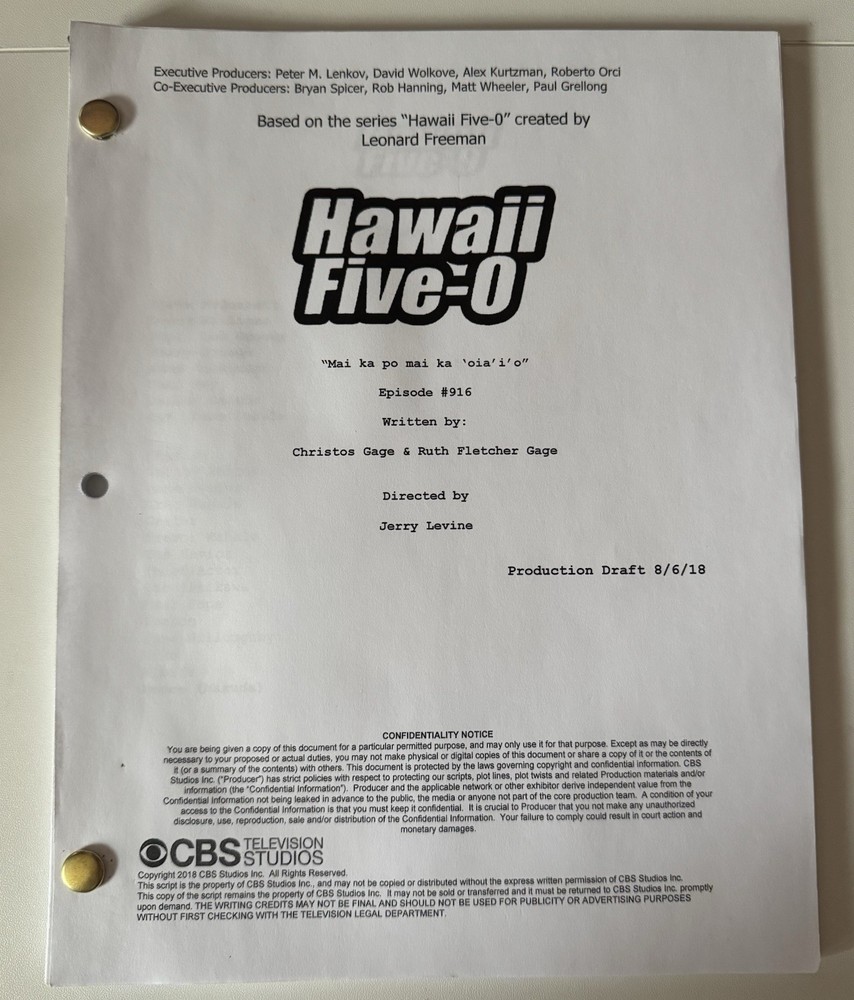 Hawaii Five-O Script - Production Draft - RARE!