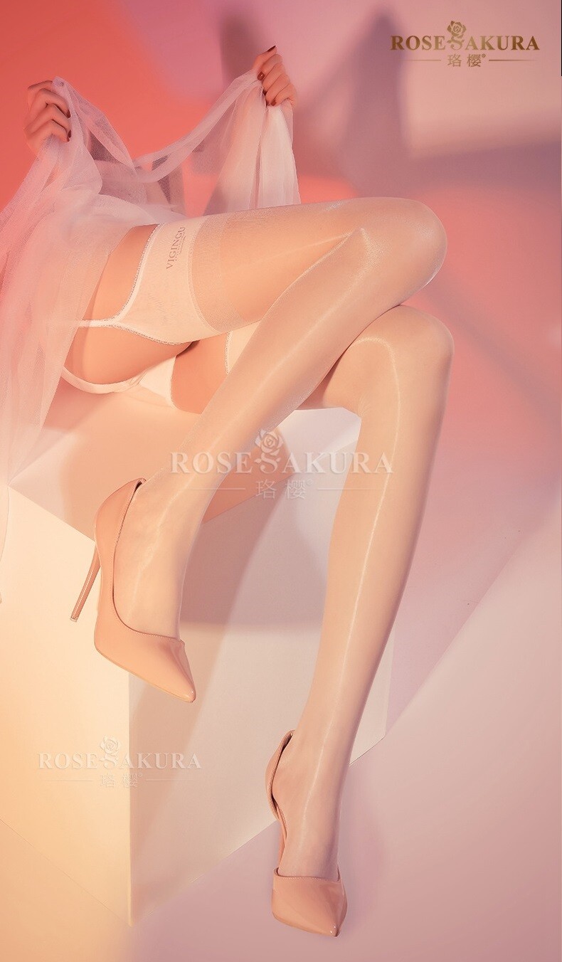 Rose Sakura Silky Ultra Sheer Oil Shiny Wedding Stockings Lace Garter Belt 8202