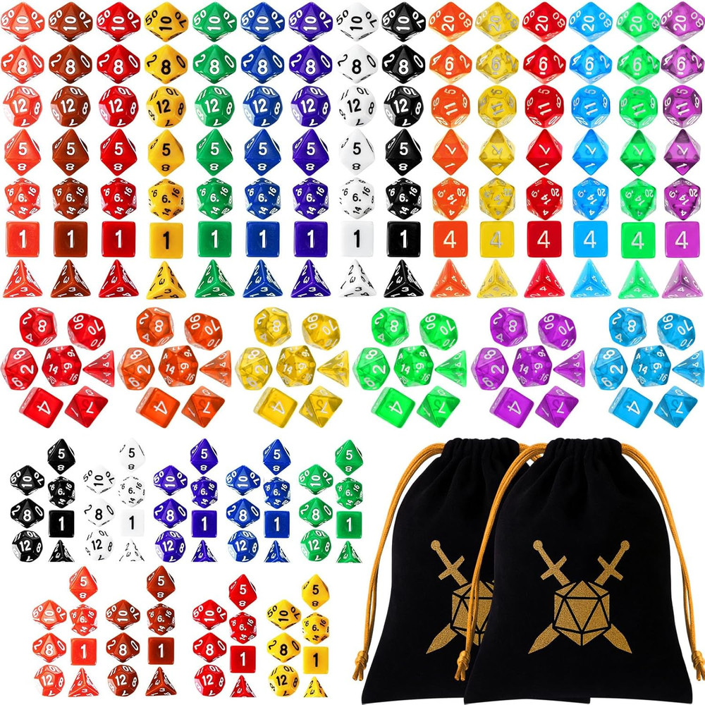 105 Pcs Dice Sets Bulk with Drawstring Bag Polyhedral Dice Sets Multi Role Playi
