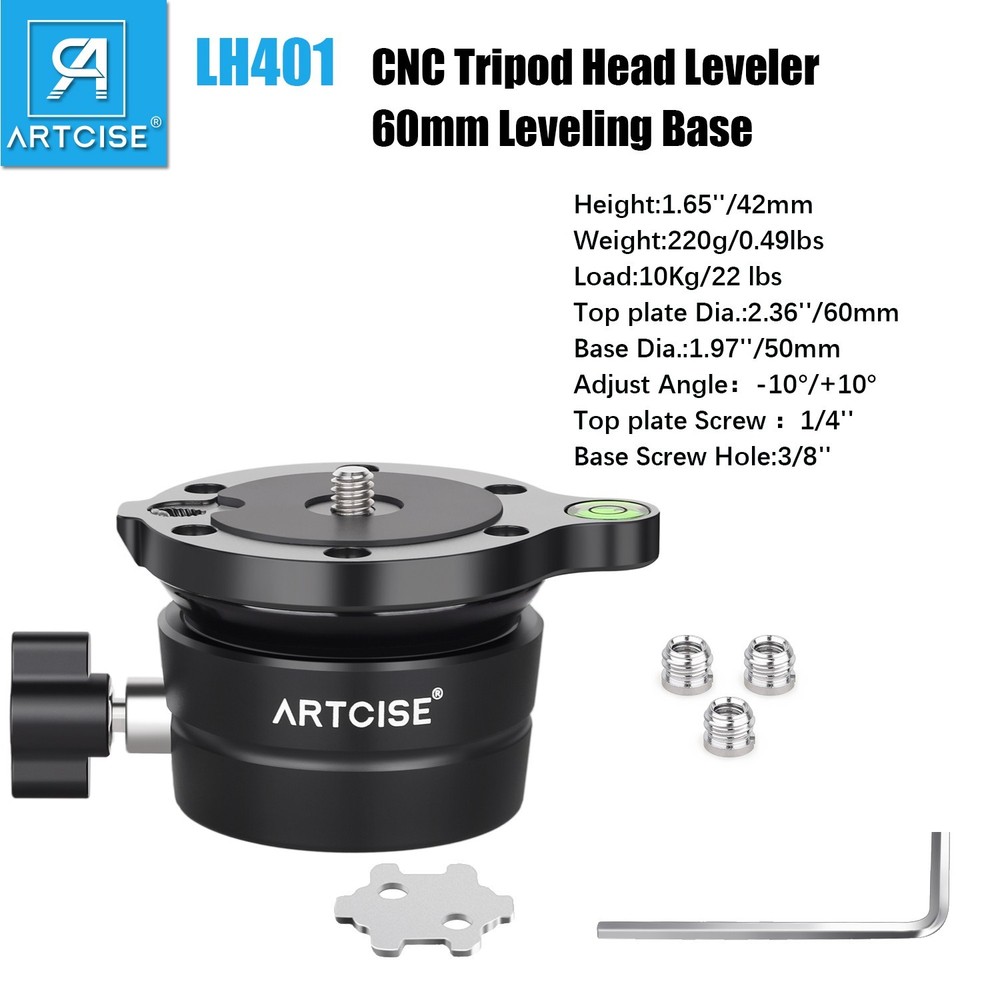 Tripod Leveling Base (⌀50mm) Camera Leveler, Aluminum Adjusting Tripod Head