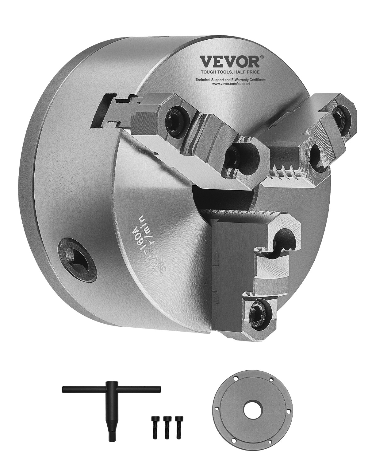VEVOR 6 Inch 3-Jaw Self-Centering Lathe Chuck with 1 1/2 in-8 Threaded Backing