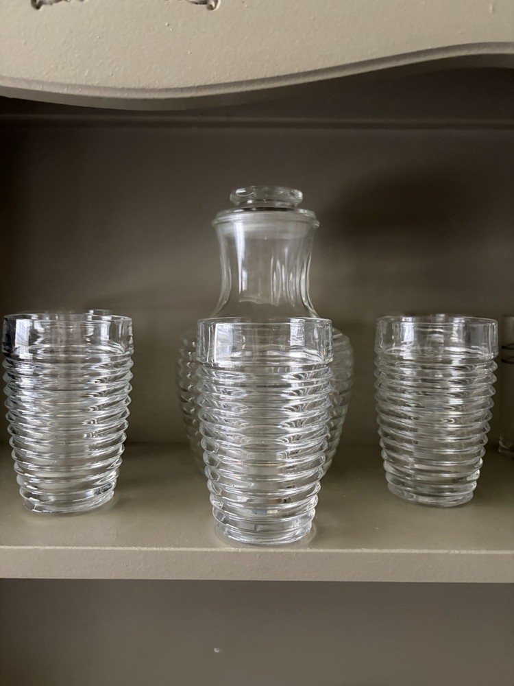 Anchor Hocking ribbed Beehive Juice Pitcher Set