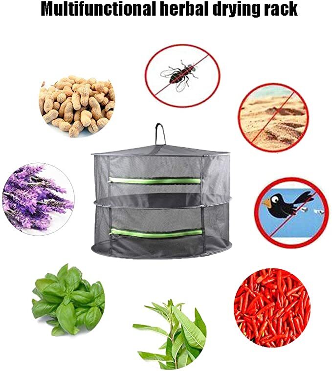 2 Layer 2ft Herb Drying Rack Black Mesh Hanging Weed Drying Rack net
