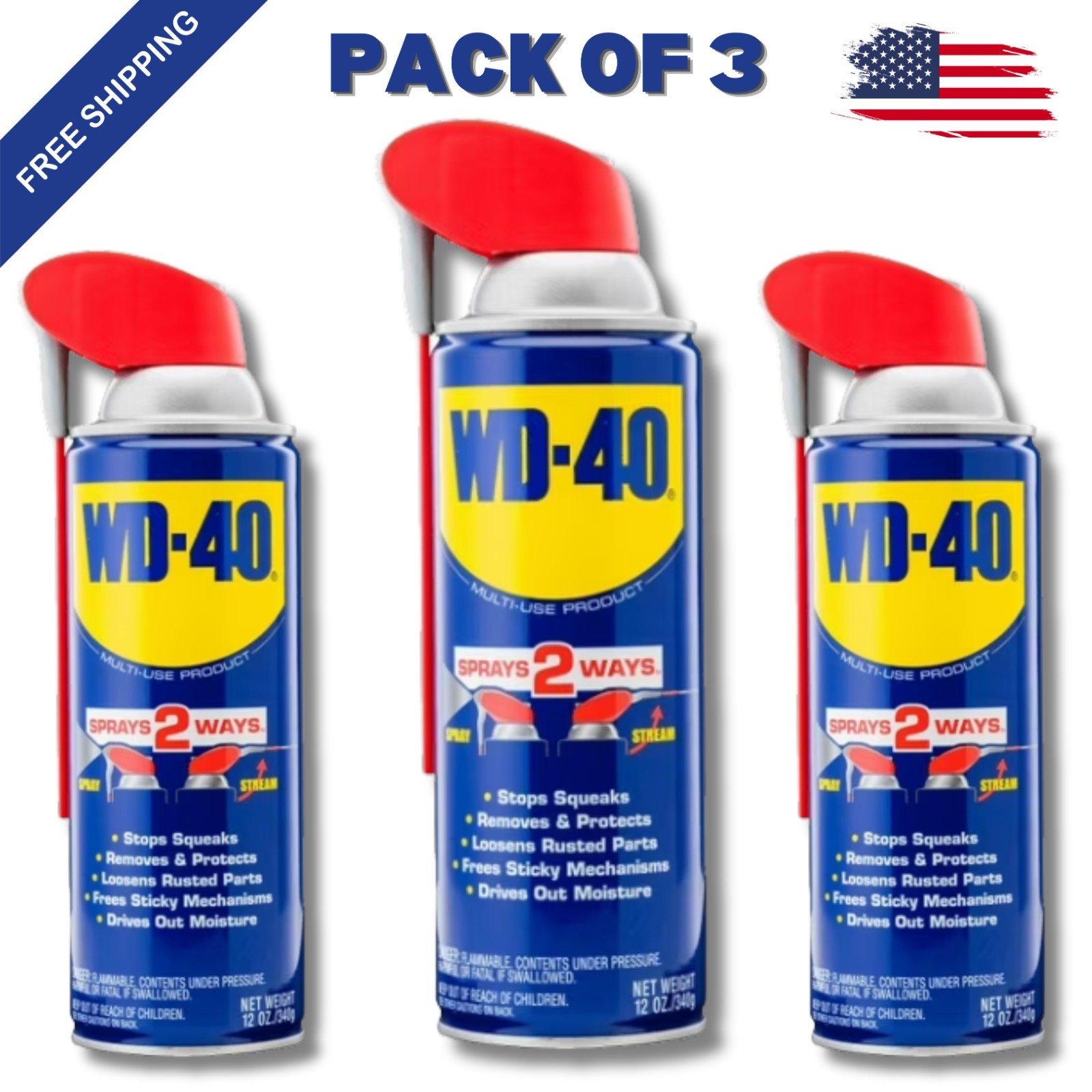 New Multi Purpose Original WD-40 Formula Lubricant Spray 3-PACK w/. Smart Straw