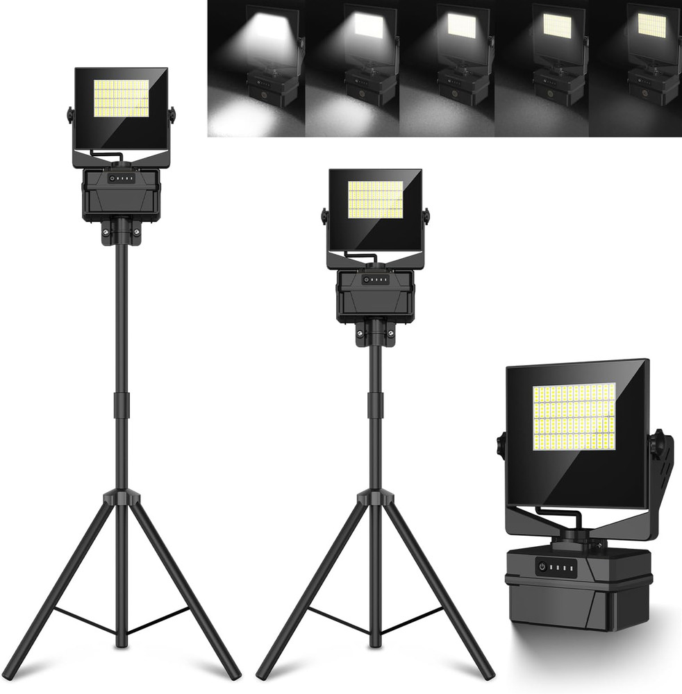 10000Mah Rechargeable Work Light with Stand 5 Ft Max Height, Cordless Work Light