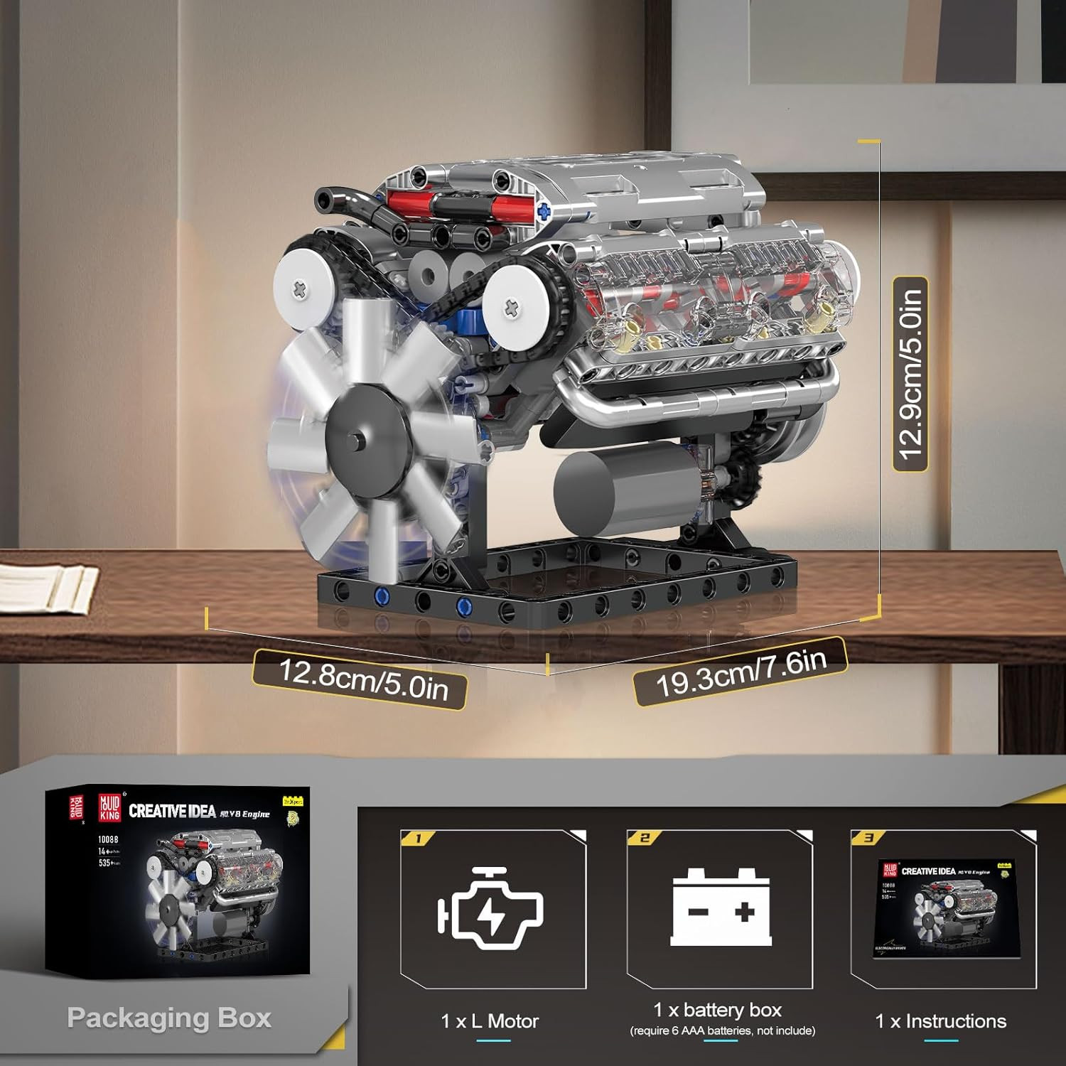 DIY V8 Engine Model Kit for Adults, Working Mechanical STEM Toy 535 Pcs-USA SHIP