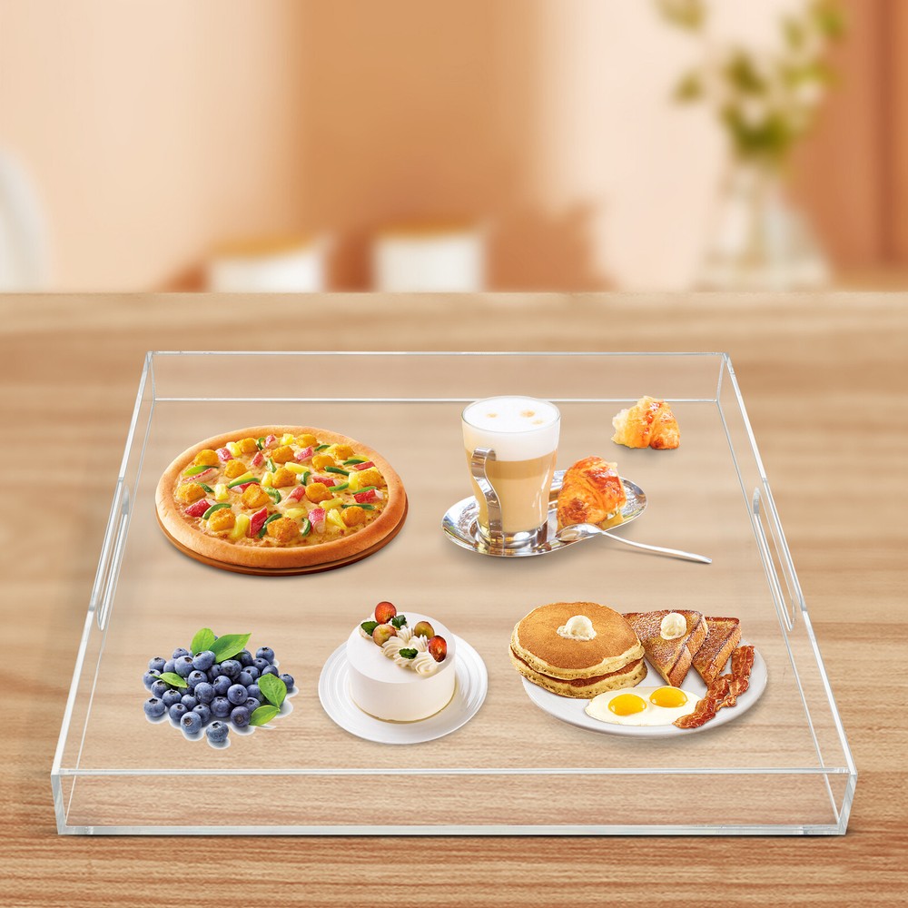 Clear Large Acrylic Serving Tray,Transparent Serving Tray with Handles Tabletop