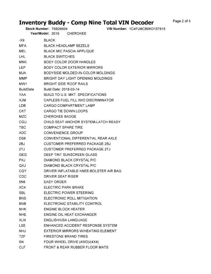 CHEROKEE 2019 Transmission Shift 1012824