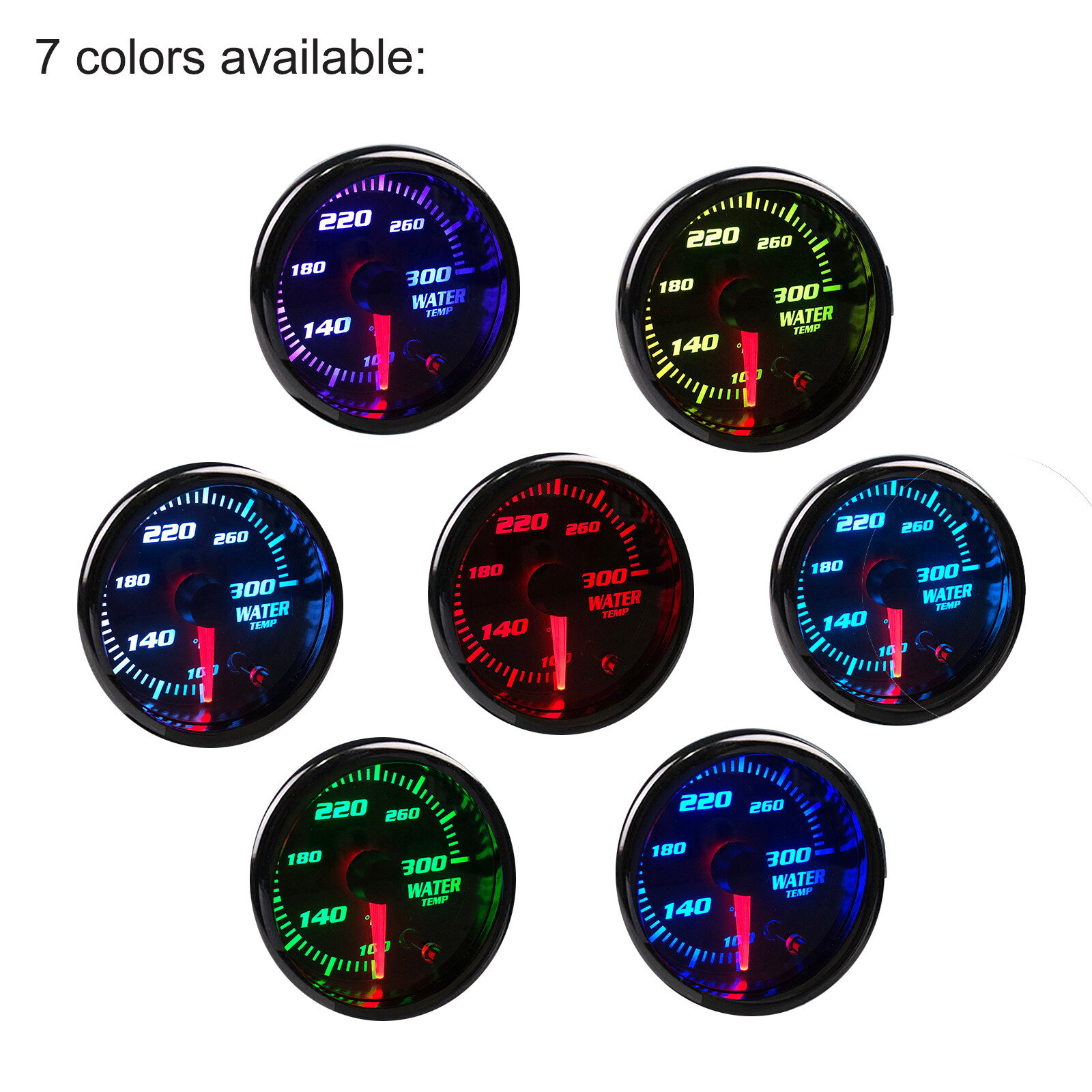 2''52mm Water Temp Gauge Meter W/ 1/8 NPT Temp Sensor 100-300℉ 7 Color LED