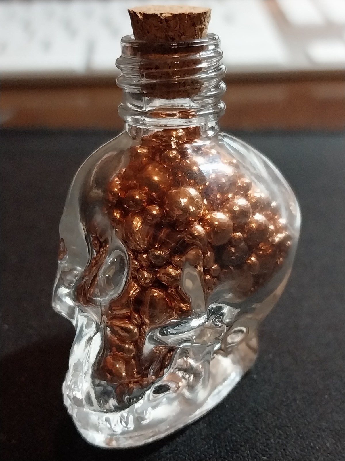 Copper Bullion in Skull Glass Bottle - 99.9 % Pure - 44 Grams - Great Gift!