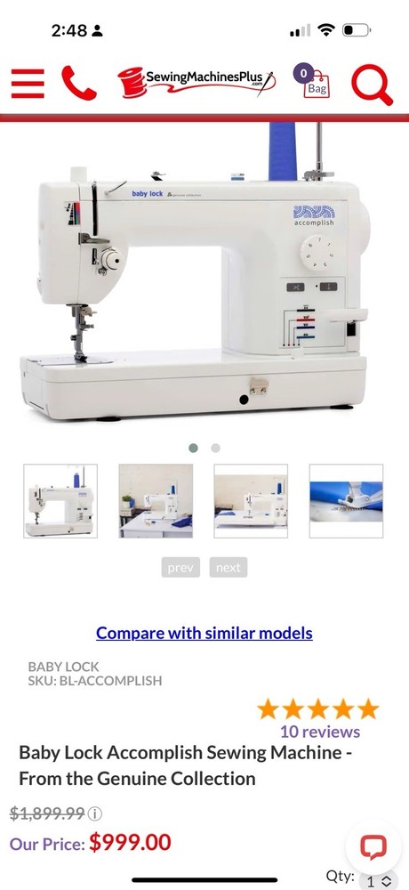 Baby Lock Accomplish Sewing Machine