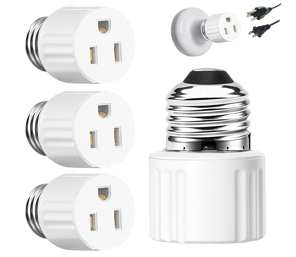 3 Pack E26/E27 Light Socket to Plug Adapter 2/3 Prong Light Bulb Outlet Adapter