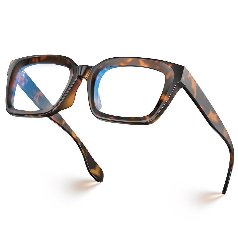 VISOONE Chunky Square Blue Light Blocking Glasses with Medium, Coco Tortoise