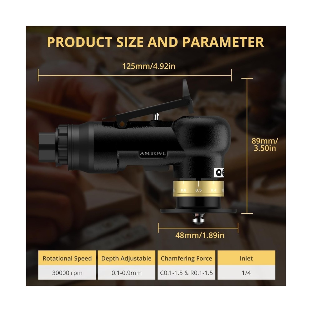 AMTOVL Pneumatic Chamfering Tool - Mini Air Chamfer Tool with 10 C-Angle & 10...