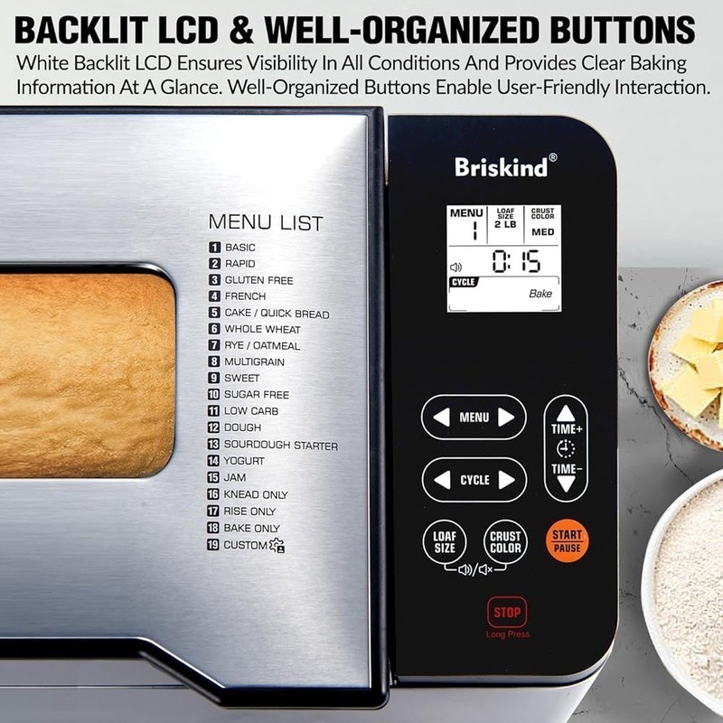 Automatic Bread Maker 2lb Stainless Steel Smart Sensor Non-Stick Loaf Machine US