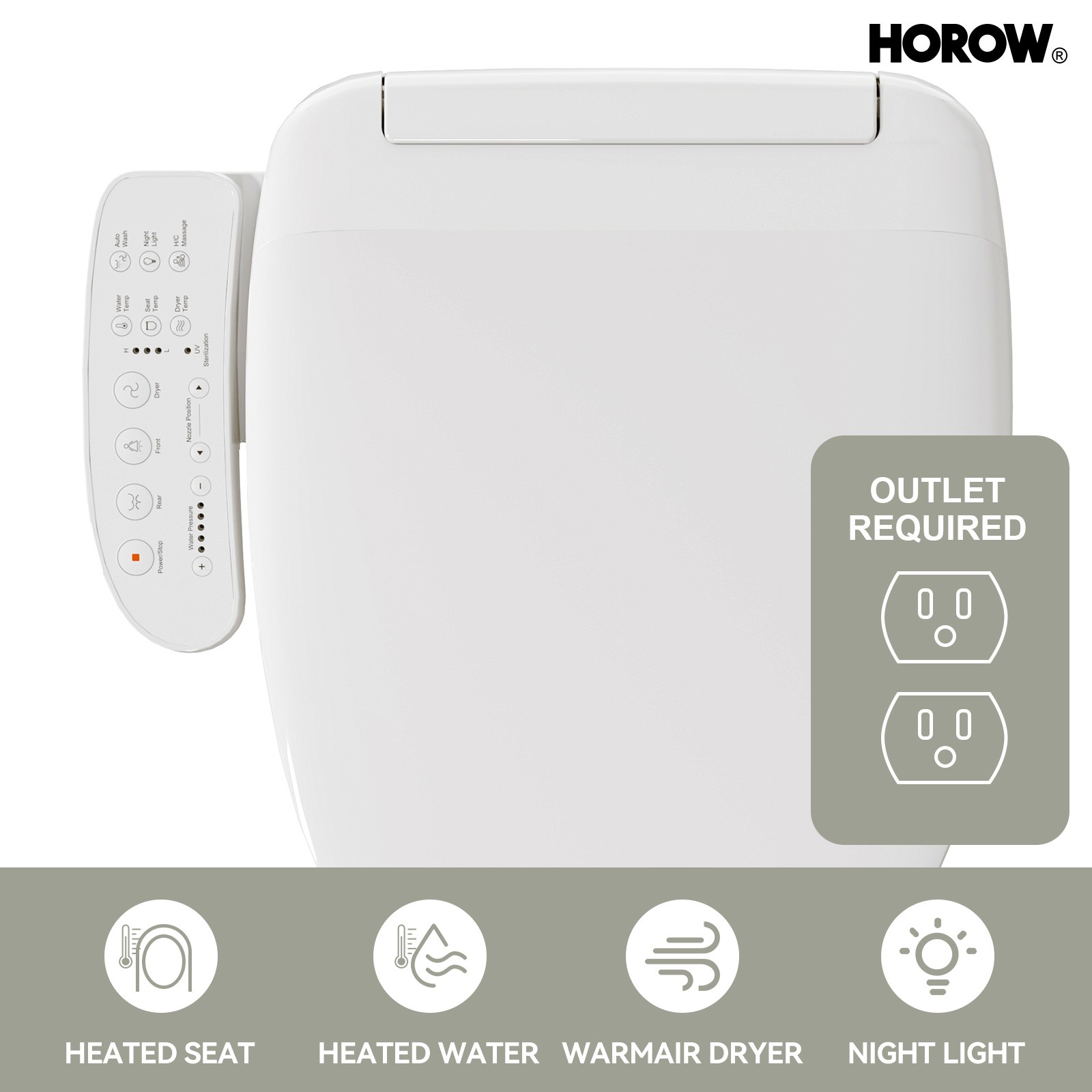 HOROW Elongated Bidet Toilet Seat With Heated and Dryer Model B0403 Warm Water