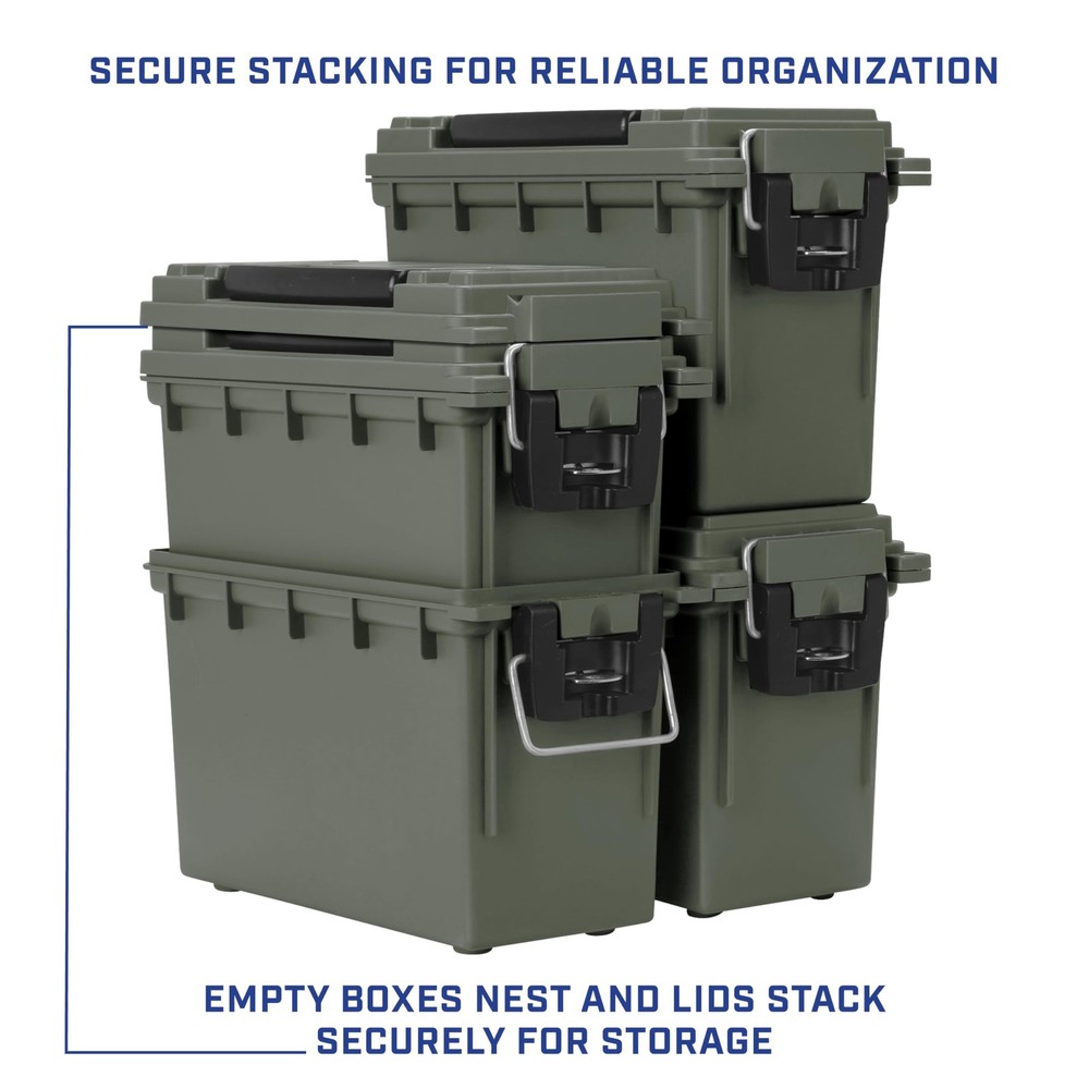 30 Cal Ammo Storage Box 2-Pack Stackable Water Dust Resistant Green Handle