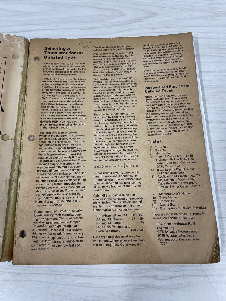 Sylvania ECG Semiconductors Master Replacement Guide 1979