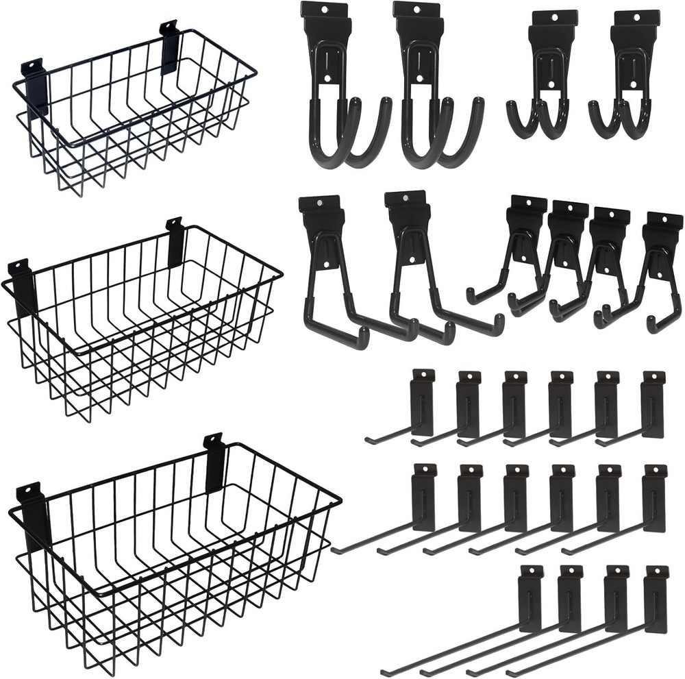 Multi-Functional Slatwall Kit with Baskets and Hooks for Easy Organization