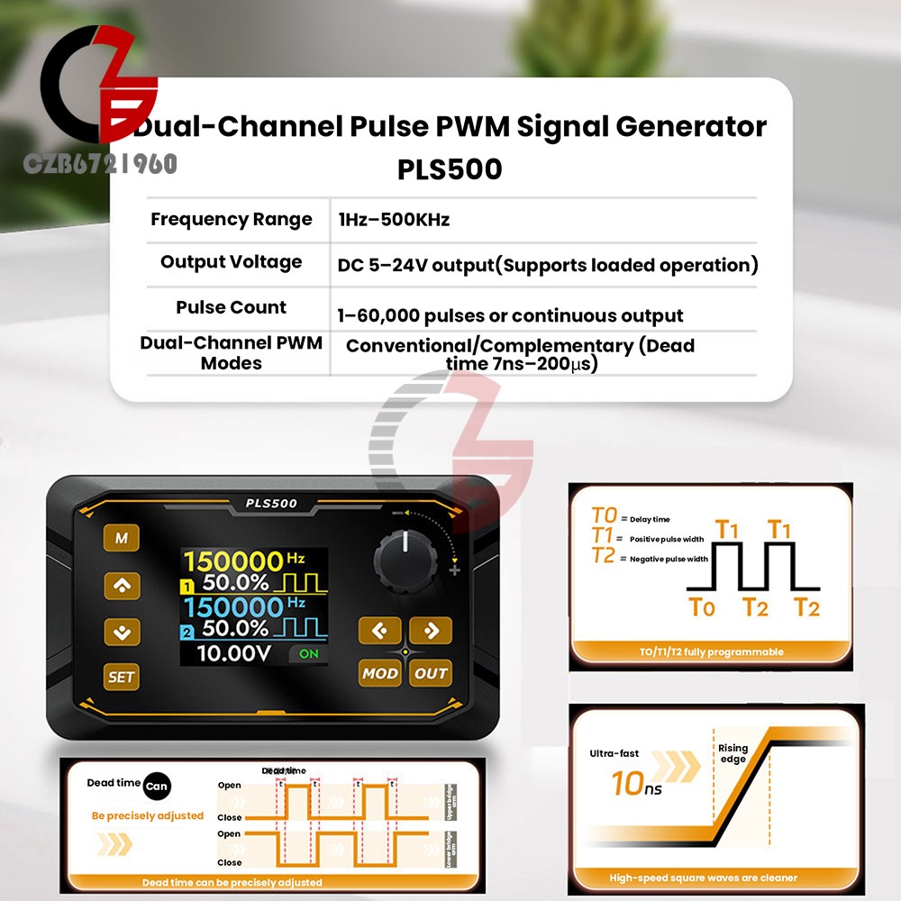 PLS500 Dual-Channel Pulse PWM Signal Generator Adjustable Programmable Dead zone
