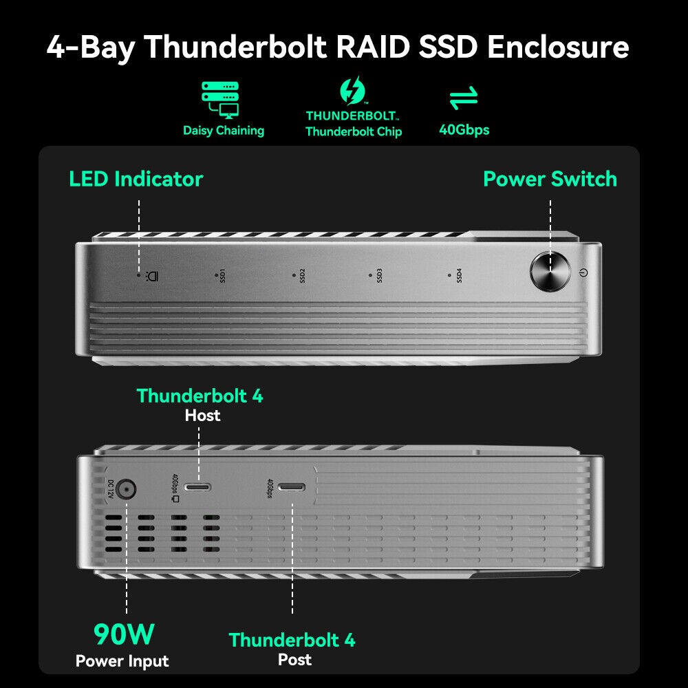 Acasis 4 Bay 40Gbps M.2 NVMe RAID SSD Enclosure Compatible with Thunderbolt 4/3