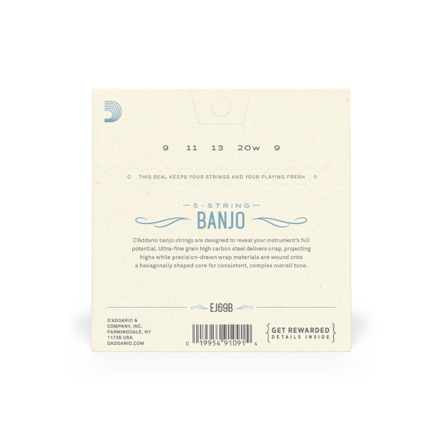Ball End D'Addario EJ69B 5-String Banjo Strings Phosphor Bronze Light 9-20
