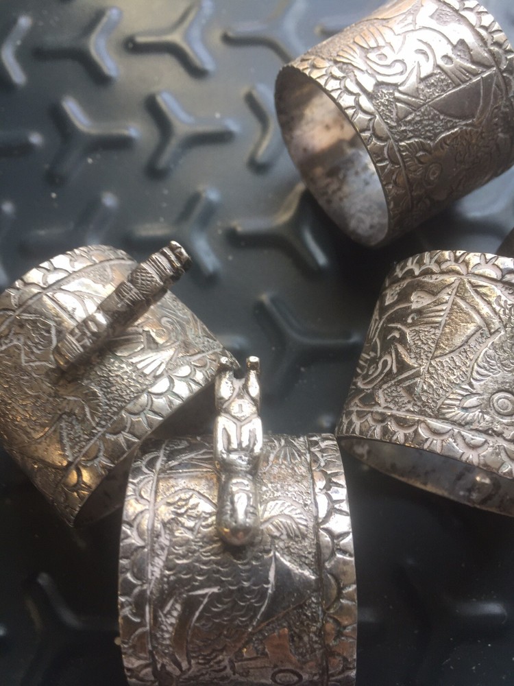 Set Of Antique Solid Silver Peruvian Napkin Rings
